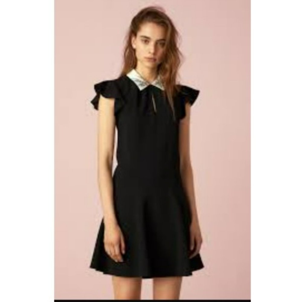 Rebecca Taylor Black Embellished Bird Collar Black Dress Sz 4